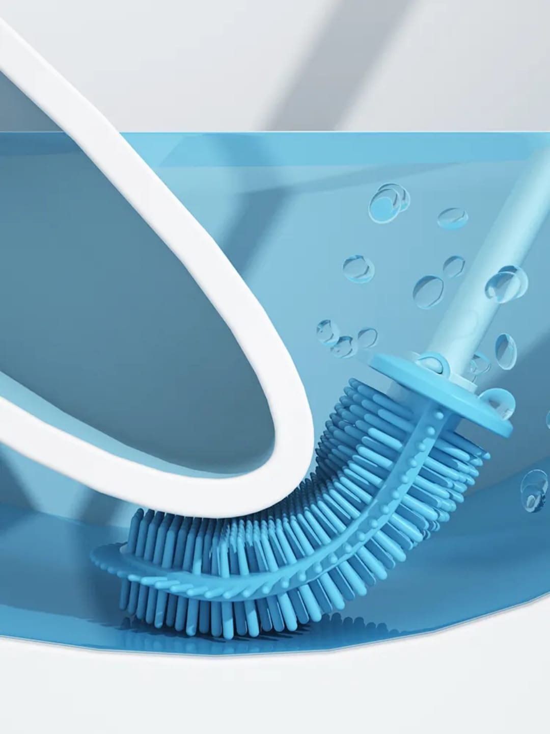 Grey and blue silicon toilet brush set display