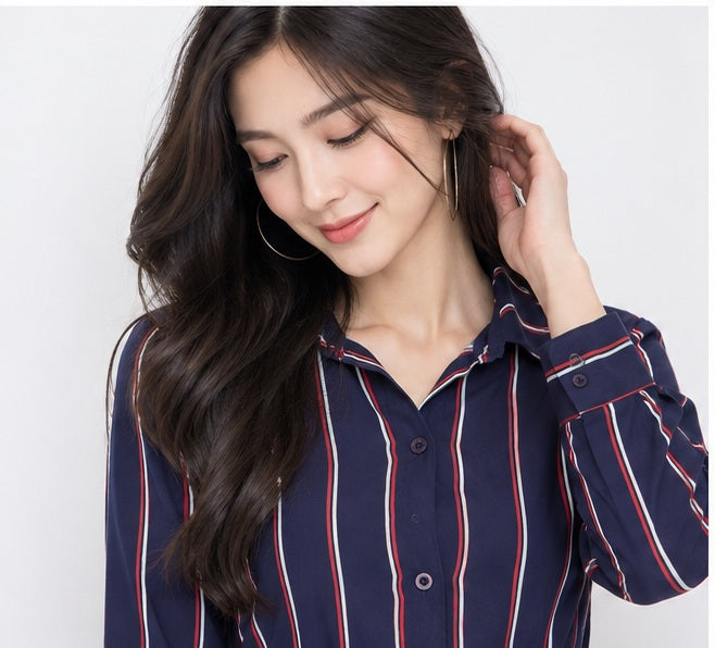 Western Couture Corporate Edge Asymmetric Striped High-Low Shirt Dress