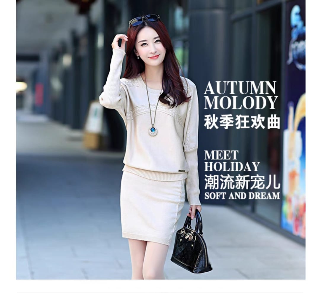 Western Couture Seoul Cable-Knit Woolen Sweater & Mini Skirt Co-ord Set