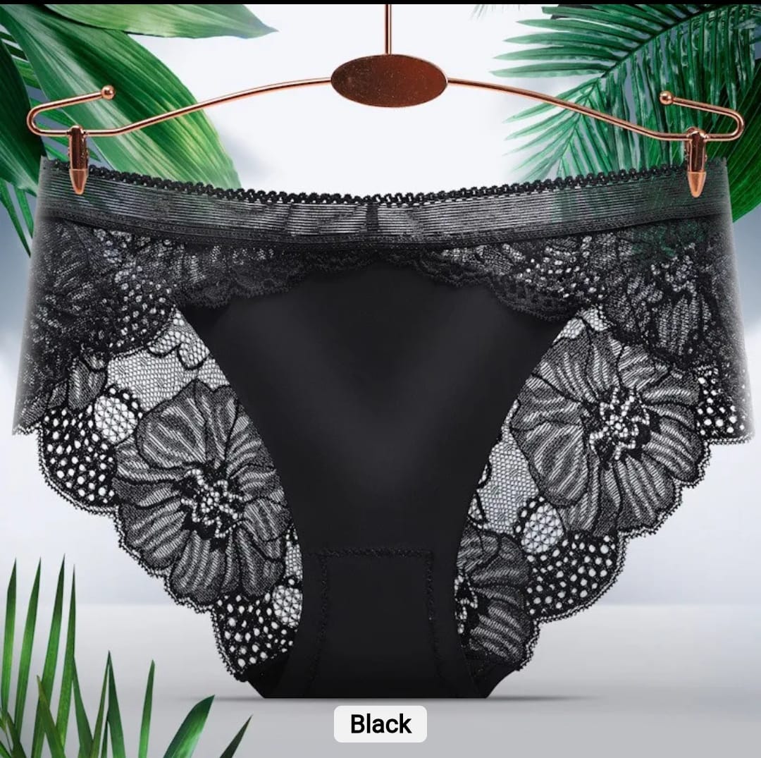 Women's Ice Silk Lace Panty, Free Size, Imported Embroidered Lace Material, Floral Pattern, Breathable | XXS - 28-30 Inches Waist