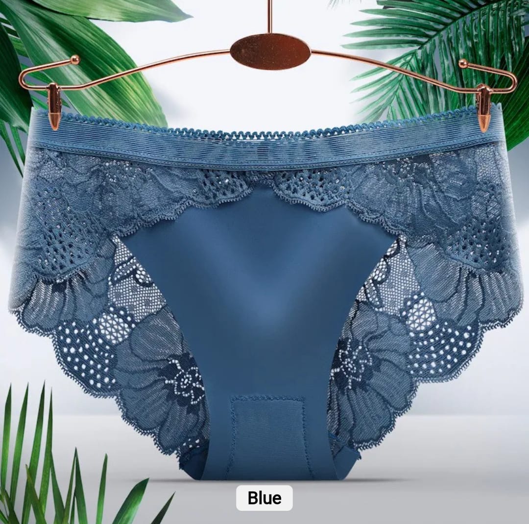 Women's Ice Silk Lace Panty, Free Size, Imported Embroidered Lace Material, Floral Pattern, Breathable | XXS - 28-30 Inches Waist