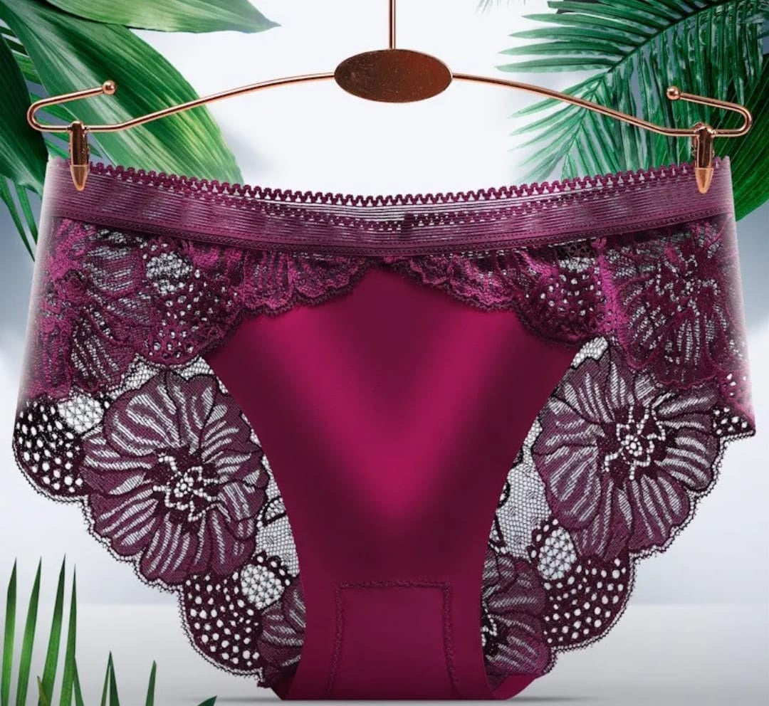 Women's Ice Silk Lace Panty, Free Size, Imported Embroidered Lace Material, Floral Pattern, Breathable | XXS - 28-30 Inches Waist