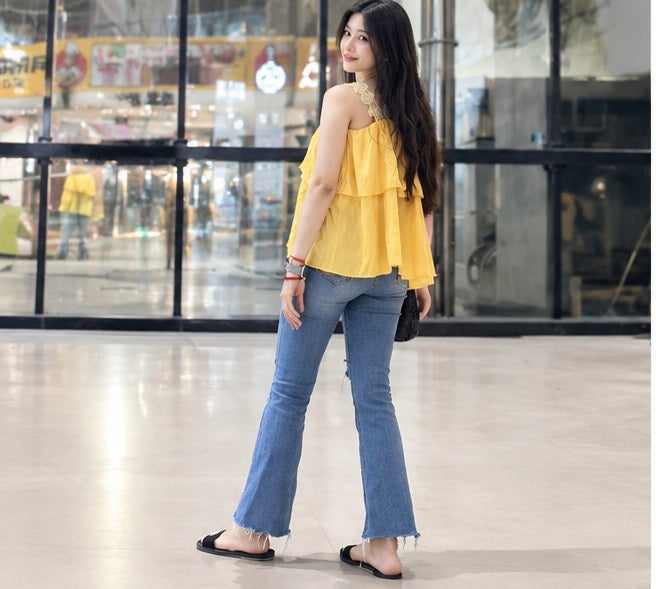 Western Couture Seoul Silhouette Layered Chiffon Lace Cami Top