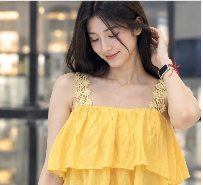 Western Couture Seoul Silhouette Layered Chiffon Lace Cami Top