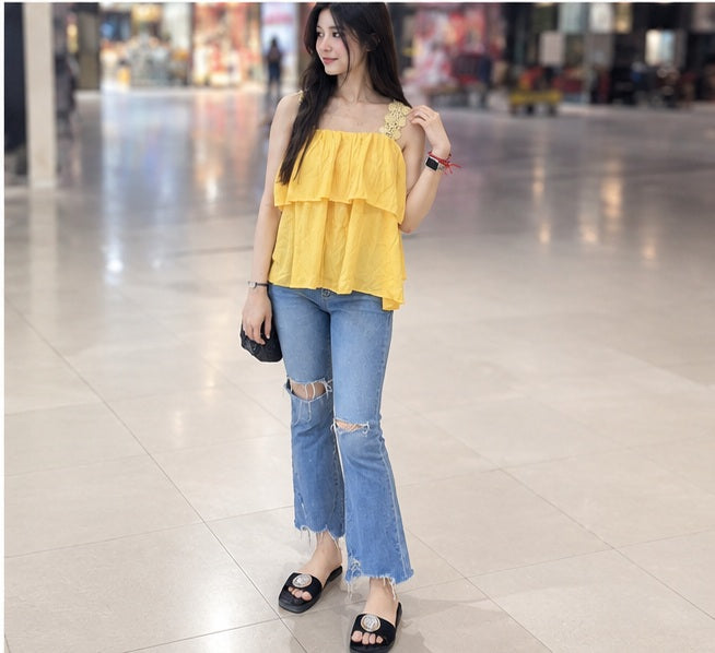 Western Couture Seoul Silhouette Layered Chiffon Lace Cami Top